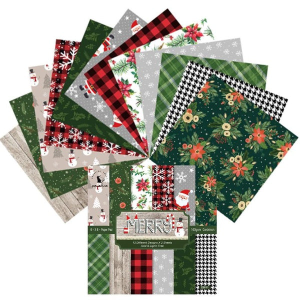 12-24 feuilles de papier pour scrapbooking de Noël - 6 pouces Scrapbook Pattern Paper Pack DIY Photo Album Decoration Handcraft Paper Background Pape