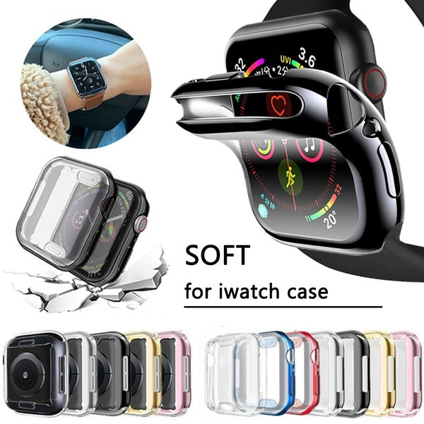 Full coveragr Film +Case for Apple Watch SE 6 44mm 40mm 42mm 38mm screen protective soft transparent TPU screen protector 360 degree ultra-thin cover