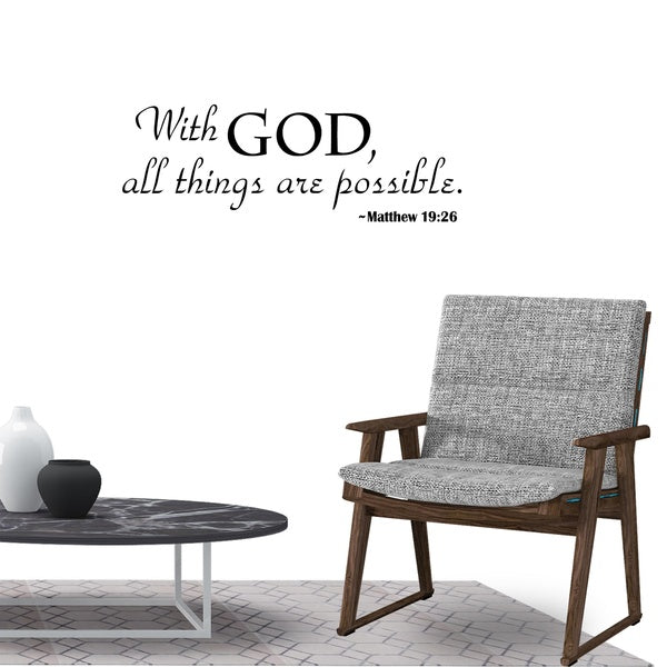With God All Things Are Possible Quote Wall Sticker Decal Jesus Christian for Home Living Room Bedroom Family Wall Art Decor Black