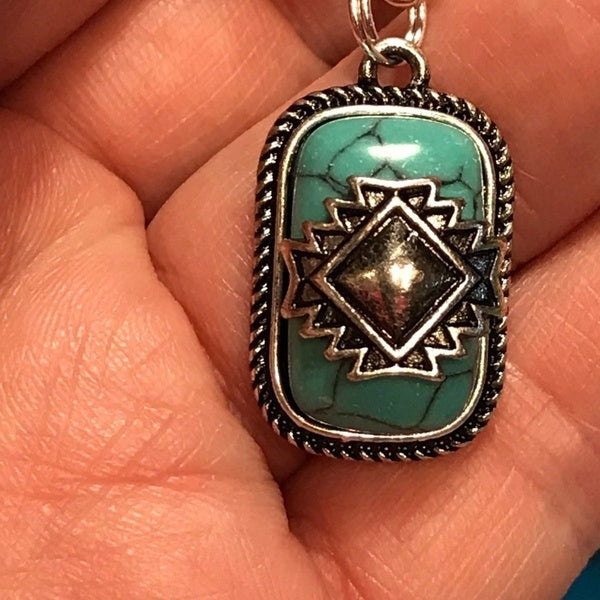 Bijoux anciens en argent sterling massif 925 plaqué amérindien Cherokee symbole turquoise diamant Howlite pendentif charme (S925 STAMP)