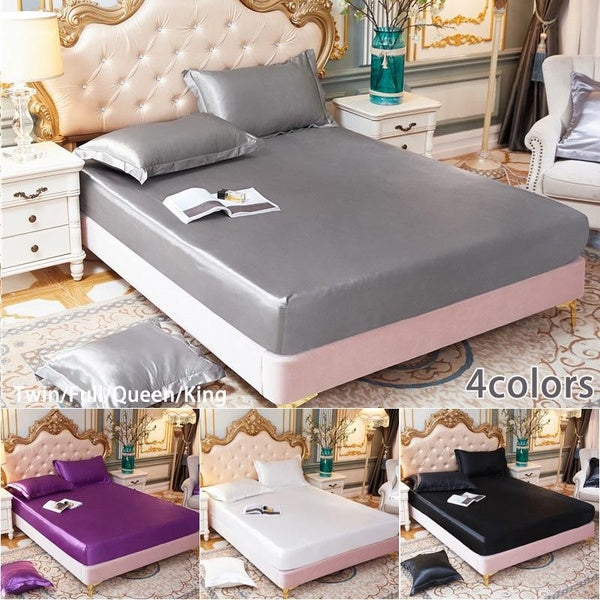 Solid Satin Rayon Bed Sheet, Elastic Mattress Cover, Oversized Bedding (pillowcase To Be Ordered), 1 Piece