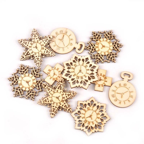 40-45mm 10 pièces créativité en bois ornement mélange horloge motif bois naturel pour Scrapbooking bricolage Carfts décoration de la maison MT2140