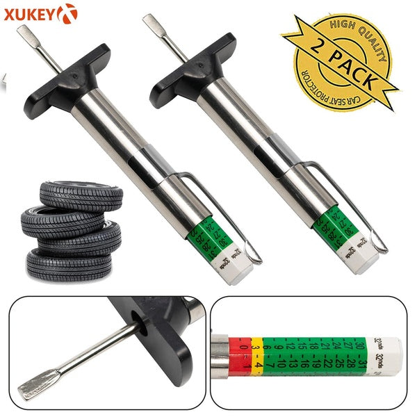 Xukey 2Pcs Tyre Safety Kit Tire Gauge for Tread Depth Car Tire Measurer Measuring Tool Mini Checker Van Motorcycle Motorbike Pressure