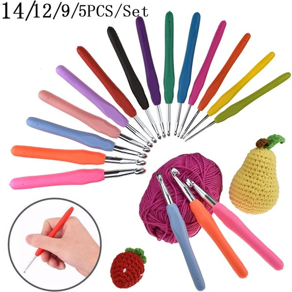 5-9-12-14PCS Multicolor Soft Handle Aluminum Crochet Hook Knitting Needles Kit Sweater Scarf Sewing Needles Knitting Tools