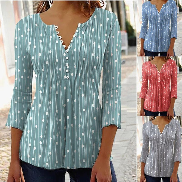 Women's Fashion Blouses Loose Comfortable Long Sleeve Printed V-neck Shirts Casual Plus Size T-shirts S-5XL