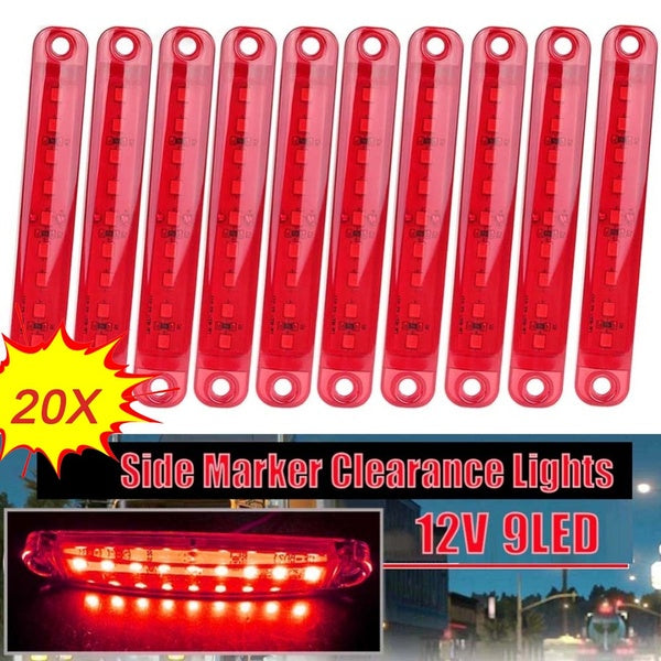 20PCS 9LED Étanche Side Marker Light Lampe 12-24V Indicateur Barre Lumineuse Pour Camion Remorque Bus Bateau Rv Camions - Jaune - Rouge - Blanc - Ble