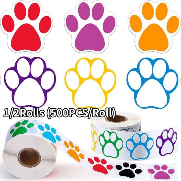 1-2Rolls (500PCS-Roll) Cartoon dog paw Stickers Fridge Guitar Car Laptop Sticker Classic Tag Labels for boys girls Notebook Scrapbook Stickers