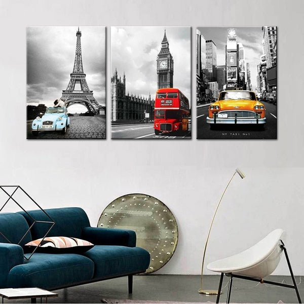 Canvas Painting Wall Art Framework HD Prints 3 Pieces Paris Tower New York City Car Landscape Pictures Big Ben Poster Home Decor