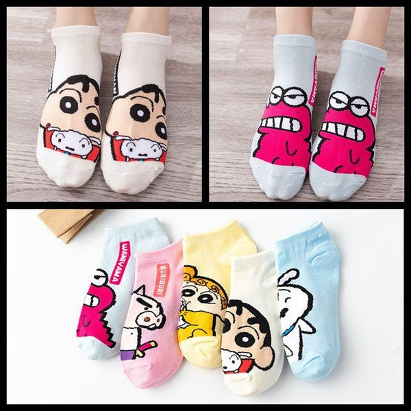 5 Pairs Women's Cartoon Cotton Socks Japanese Animation Cute Summer Socks