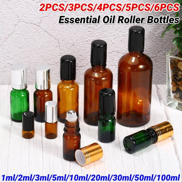 2pcs-3pcs-4pcs-5pcs-6pcs Roller Bottles, Refillable Glass Containers, Essential Oil Roller Bottles with Stainless Steel Roller Balls for Fragrances,