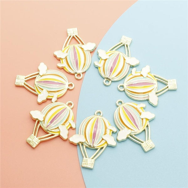 20pcs Colorful Hot Air Balloon Enamel Metal Charms Pendants Fit DIY Earring Bracelet Dangle Jewelry Make Craft Gold Base 24*31mm