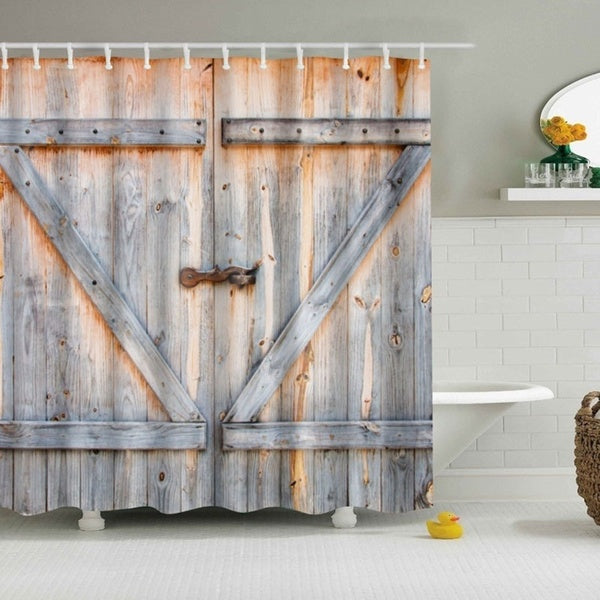 Rustic Barn Shed Wood Door Bathroom Bath Shower Curtain Decor