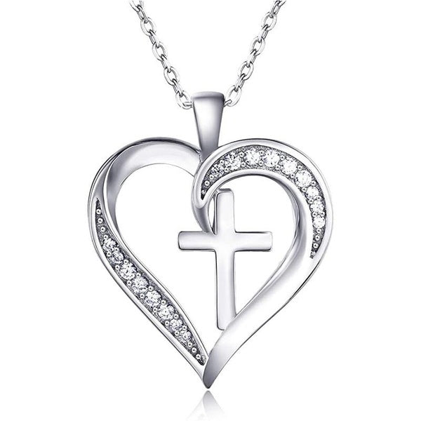 Nouveau mode 925 Sterling Silver Diamond Cross Heart Collier pour femmes Accessoires de mariage romantique