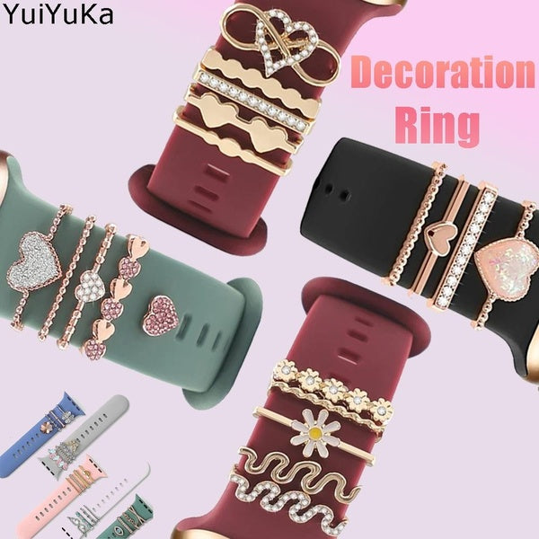 YuiYuKa Metal Decoration Ring for Belt for Apple Watch Band for Huawei Watch Strap for Samsung Watchband Decorative Charms Jewelry Diamond for Smartw