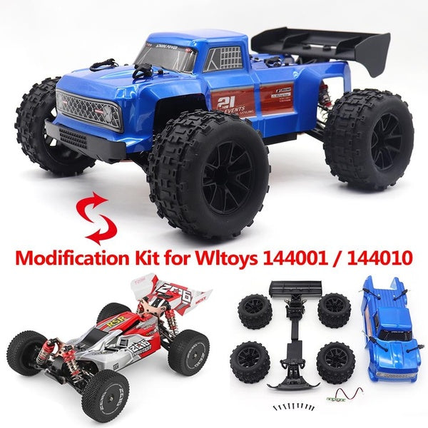 Monster Truck Modified Body Shell Kit for Wltoys 144001 144010 Upgrade Front Bumper with Lamp Big Wheels Tires RC Car Parts