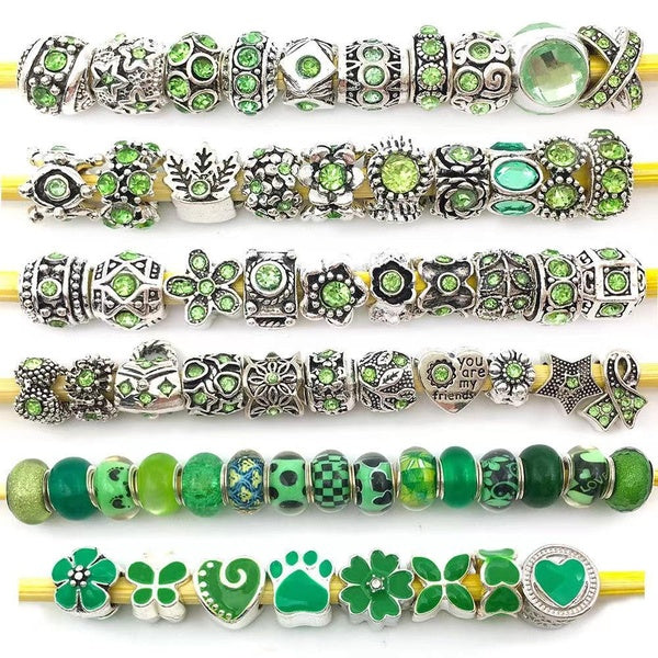 40pcs-lot Mix Vintage Fit for Style Green Color Beads Pendant Fits Snake Chain Bracelet Charms DIY Jewelry Making