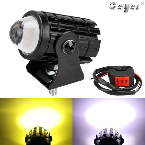 Ceyes Universal Motorcycle LED Headlight Projector Lens Dual Color ATV Scooter Driving for Racer Light Auxiliary Spotlight Lamp