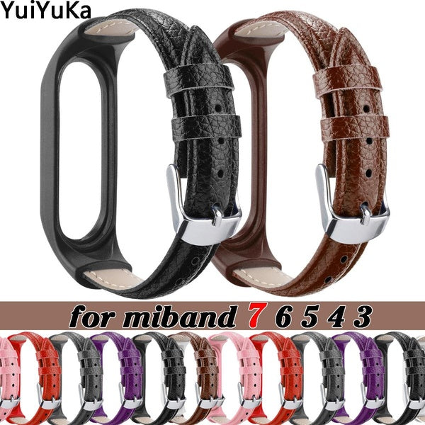 YuiYuKa Leather Strap For Xiaomi Mi Band 7 6 5 4 3 for MiBand 5 Bracelet Leather Wrist Band for Mi Band 6 Wristbands Smart Accessories Matron Inn