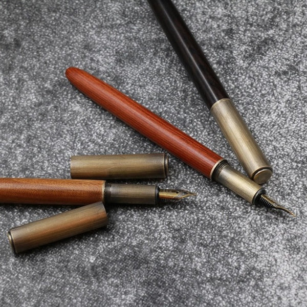 High Quality wood Fountain Pen copper Spin Rosewood Walnut Ebony Elegante bend Stationery Student Office School Supplies Ink Pens