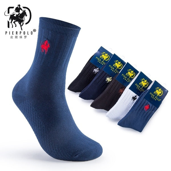 Newest 5Colors New Brand PIER POLO Men Cotton Classic Socks Casual Business Anti-Bacterial Deodorant Breatheable Middle Tube Sock