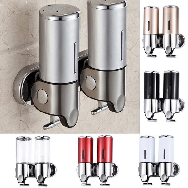 Double Total 1000ml Large Capacity Stainless Steel Abs Soap Dispenser Lotion Pump with T Bar Handle Wall Mounted Dual Shampoo Box（8 Colors）