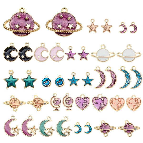 20pcs-pack Mix Sun Moon & Stars Floating Charms Tone Universal Pendants Alloy Metal Enamel Charms for DIY Earrings Jewelry Making