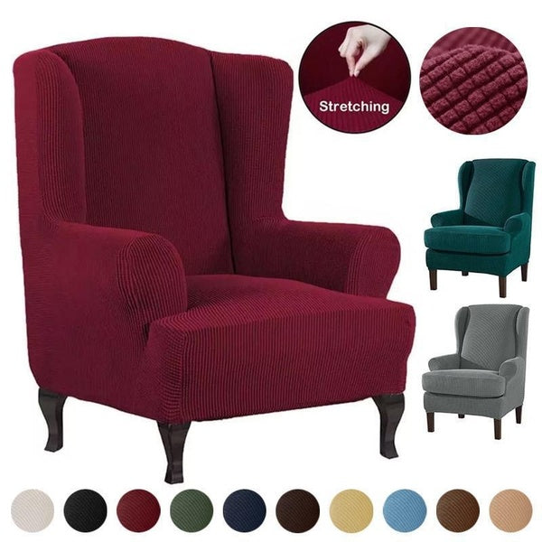 Waterproof Sloping Arm King Back Chair Cover Elastic Armchair Wingback Wing Sofa Back Chair Cover Stretch Protector SlipCover