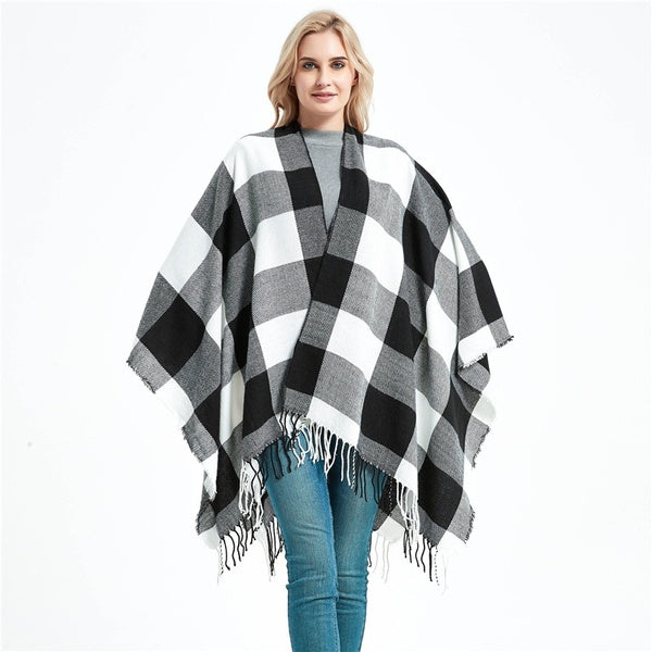 Autumn and Winter Women Pashmina Tassel Shawl Cashmere Plaid Scarves Ladies Blanket Shawls（6 Colors）