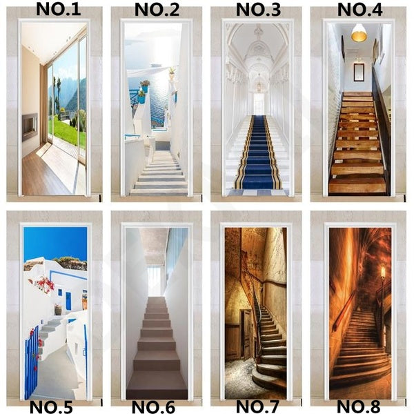 Wood Grain Stair Door Decoration Wallpaper Door Sticker Self-adhesive Waterproof Poster Home Door Renew Mural Decal deur sticker