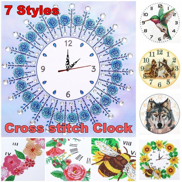 7 Styles DIY Special Shaped Diamond Painting Embroidery Clock Home Wall Hanging Clock Decor Crafts
