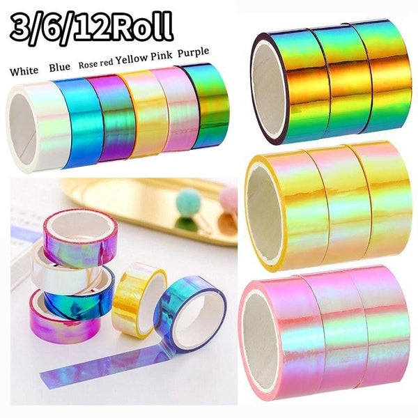 3-6-12 rouleaux de ruban adhésif Washi holographique, ensemble de 20 rouleaux de ruban arc-en-ciel décoratif large pour l'art, le scrapbooking, le ru