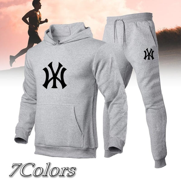 NY Fashion Printed Hooded Suits Hoodie + Pants 2-piece Suit Men Sports Tracksuit Men Hooded Sweatshirt+Joggers Pants Pullover Cool Hoodie Sportwear S