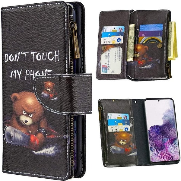 Étui portefeuille pour iPhone 14, Little Bear PU cuir Flip Zipper Purse 9 fentes pour cartes étui de téléphone avec dragonne pour iPhone 6- 7- 8- Xs-