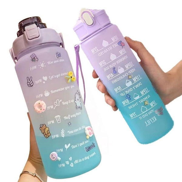 Bouteille d'eau de motivation avec marqueur de temps et paille, carafe à eau en plastique étanche de grande capacité pour le fitness, la gym, l'école