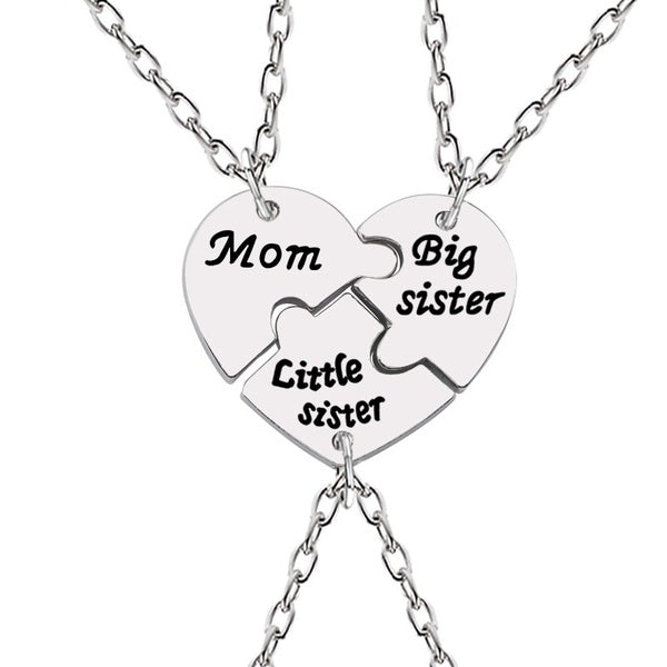 Exquisite Creative Necklace with 3pc"Mom Big Sister Little Sister" Letters Heart-shaped Pendant，it Is Like That Mother Is Always By My Side