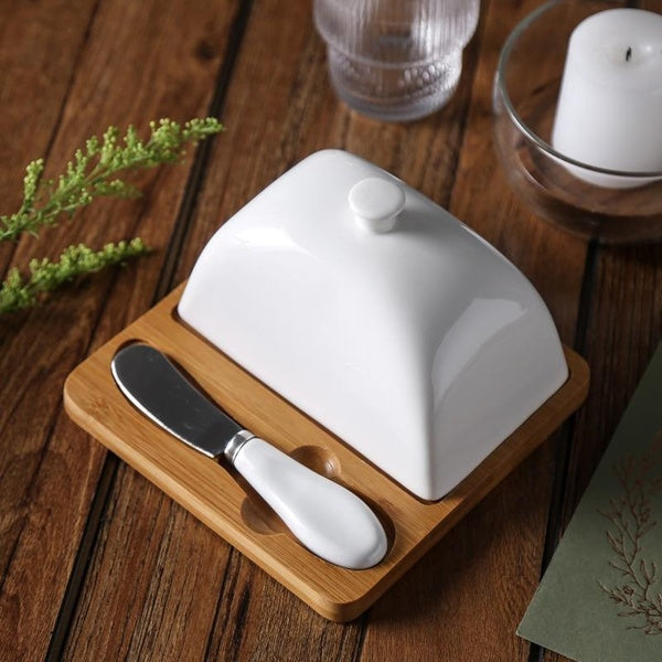 European Creative Cute Small Sauce Dish with Lid Butter Cheese Box Seasoning Dish Ceramic Tableware Dessert Snack Vinegar Dish