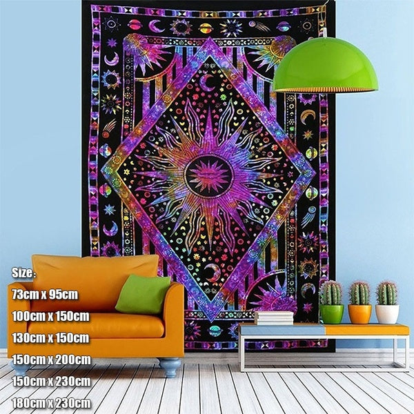 Home Decor Fashion Tapestry Hippie Indian Wall Hanging Tapestry Bohemian Psychedelic Tapestry Sun Moon Tapestry(Size:73x95cm,100x150cm,130x150cm,150x