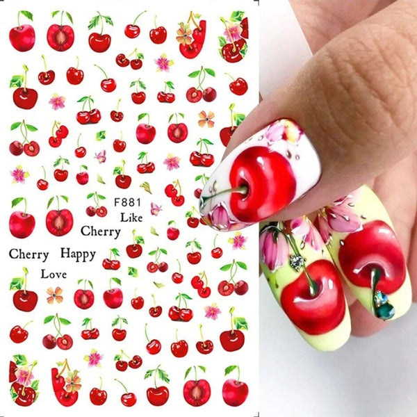 3D Cherry Summer Nail Sticker Fruit Decals Strawberry Lemon Peach Self-adhesive Sliders Design For Manicure Decorations FBF881