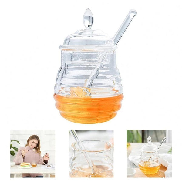 1PC Honey Jar with Dipper Honeycomb Acrylic Honey Dispenser Creative Plastic Jam Pot Sauce Oil Bottle JO 1069