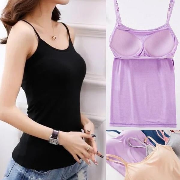 Women's Summer Bra Tank Top Camisole with Built-In Bra