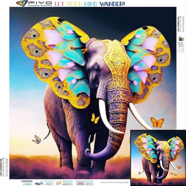 FIYO Elephants DIY 5D Diamond Painting Full Drill with Number Kits Home and Kitchen Fashion Mosaic Diamond Painting Canvas Wall Decoration Gift Craft