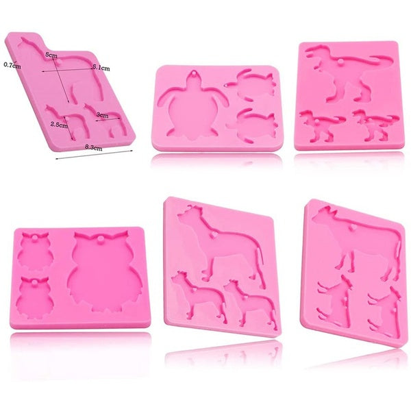 Resin Mold Silicone Keychain Molds Alpaca Turtle Dinosaur Cow DIY Keyring Necklace Pendant Earrings Clay Craft Mould