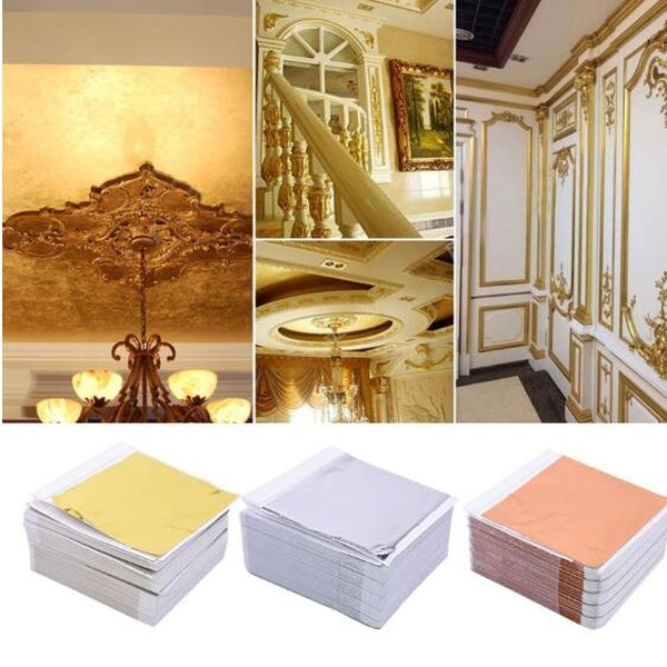 100pcs 9*9cm Gold Leaf Leaves Sheets Imitation Gold Sliver Rose gold Foil Paper For DIY Art Craft Design Gilding Craft Home Decor(Crafts, Not edible)