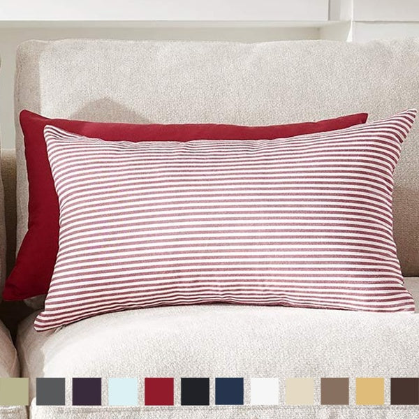 1-2Pcs Lumbar Farmhouse Decorative Stripe Linen Throw Pillow Covers Classic Burlap Pillow Cases