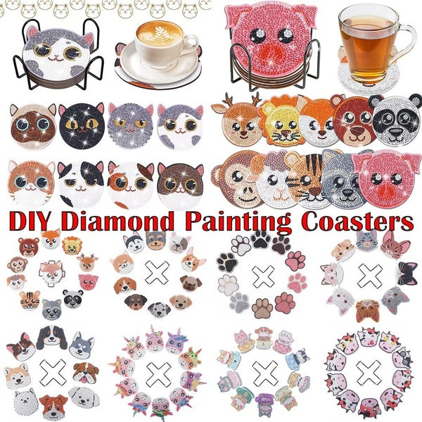 10 Style 5D Cartoon Diamond Painting Coasters DIY Crafts Restaurant Home Decoration Wooden Coasters @#A05