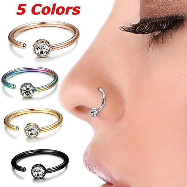 5 couleurs nez anneau cerceau Cartilage anneau 8mm 316L acier chirurgical Cz gemme cerceau goujon anneau boucle d'oreille bijoux