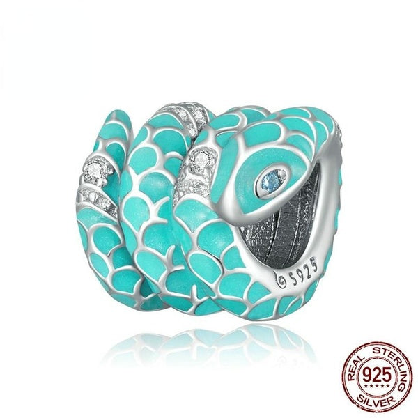 925 argent sterling émail bleu serpent charme Fit bracelets à breloques bricolage