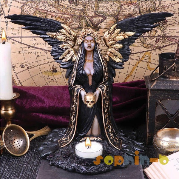Teresina Sculpture Ornament Angel Winged Golden Skull Figure Tea Light Candle Holder