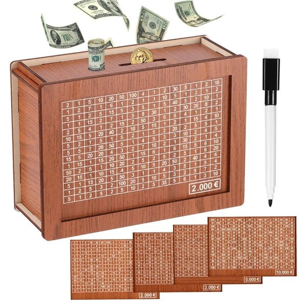 Tirelire Tirelire en Bois Tirelire Réutilisable avec Marque d'objectif d'économie et numéros à vérifier Aide à l'habitude d'épargner
