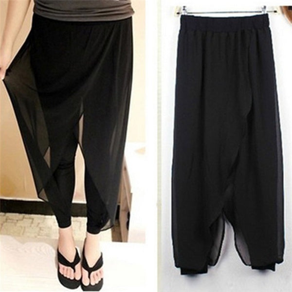 Nouvelle mode femmes dames en mousseline de soie confortable Harem Long Yoga taille élastique pantalon Bloomers Boho pantalon